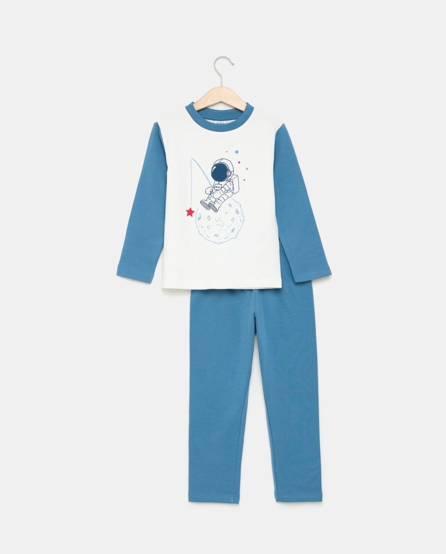 Bambini Blukids Pigiami | Pigiama Lungo In Felpa Di Puro Cotone Bambino