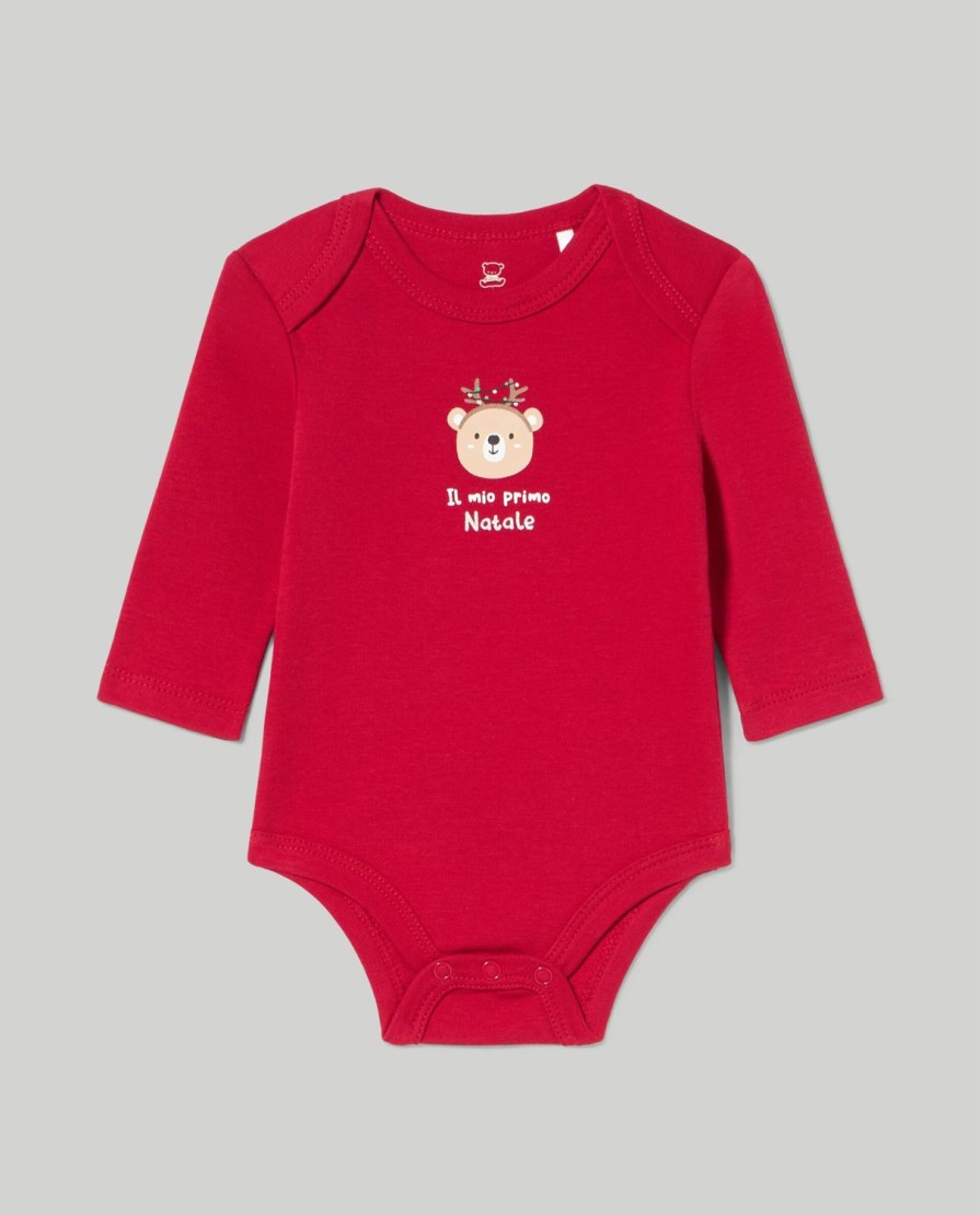 Nascita Blukids Body | Body A Manica Lunga Natalizio In Puro Cotone Interlock