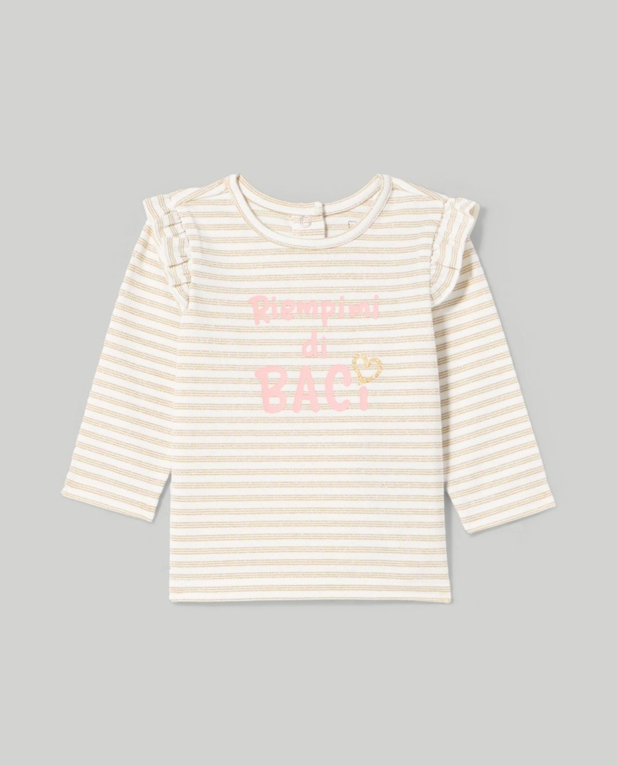 Neonata 9-36 Mesi Blukids Magliette | T-Shirt In Cotone Stretch A Righe Lurex Neonata