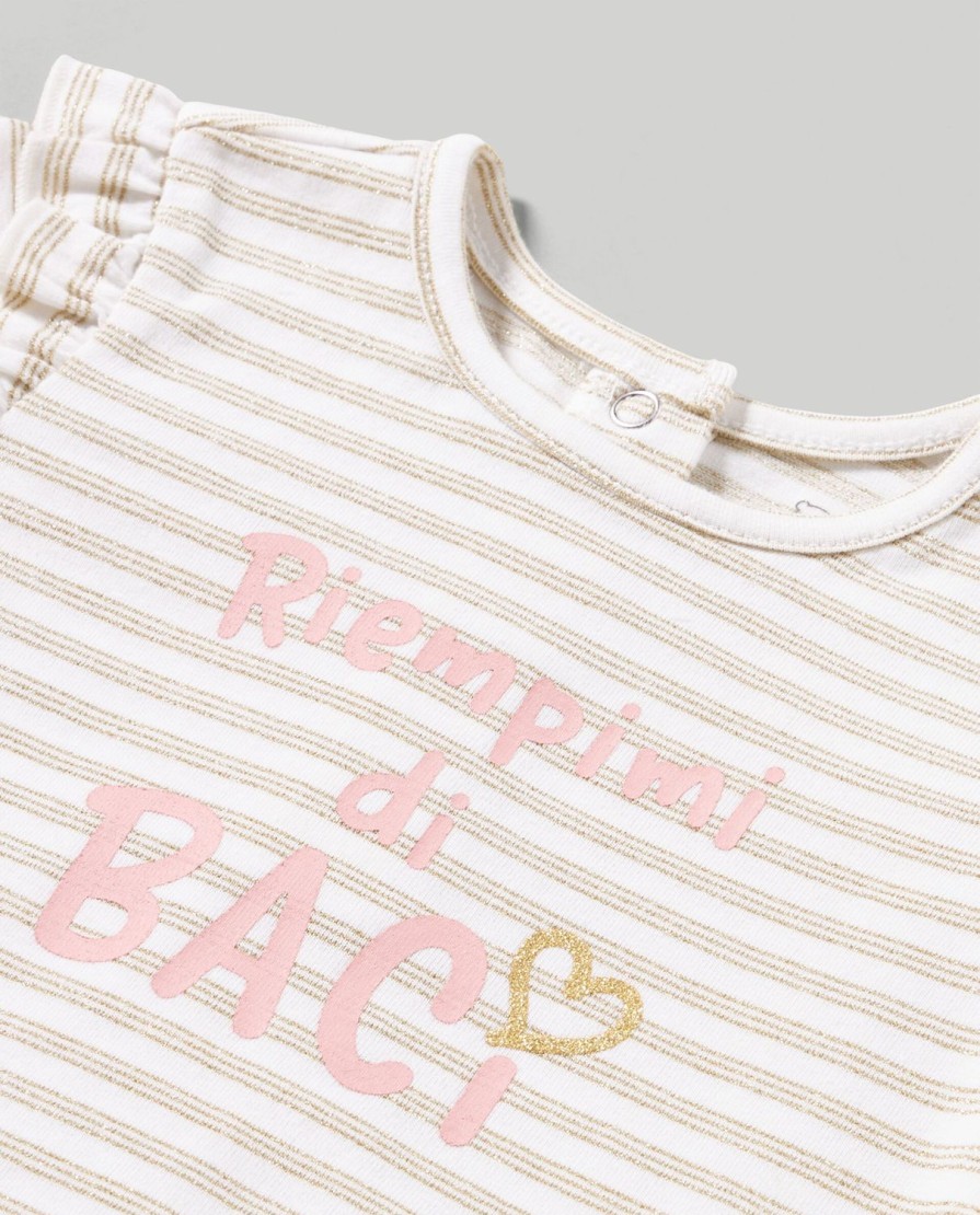 Neonata 9-36 Mesi Blukids Magliette | T-Shirt In Cotone Stretch A Righe Lurex Neonata