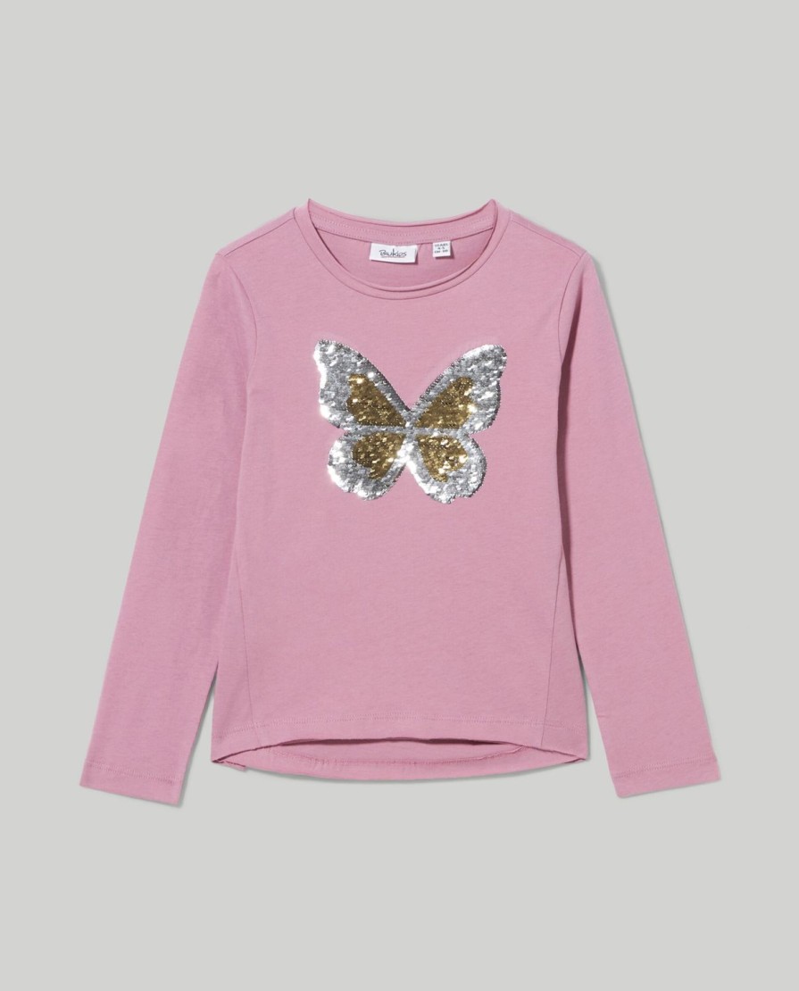 Bambini Blukids Felpe | T-Shirt In Puro Cotone Con Paillettes Bambina