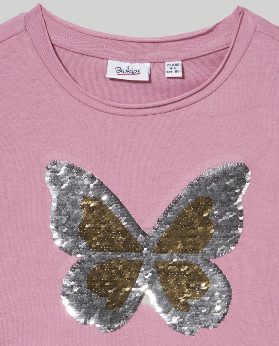 Bambini Blukids Felpe | T-Shirt In Puro Cotone Con Paillettes Bambina