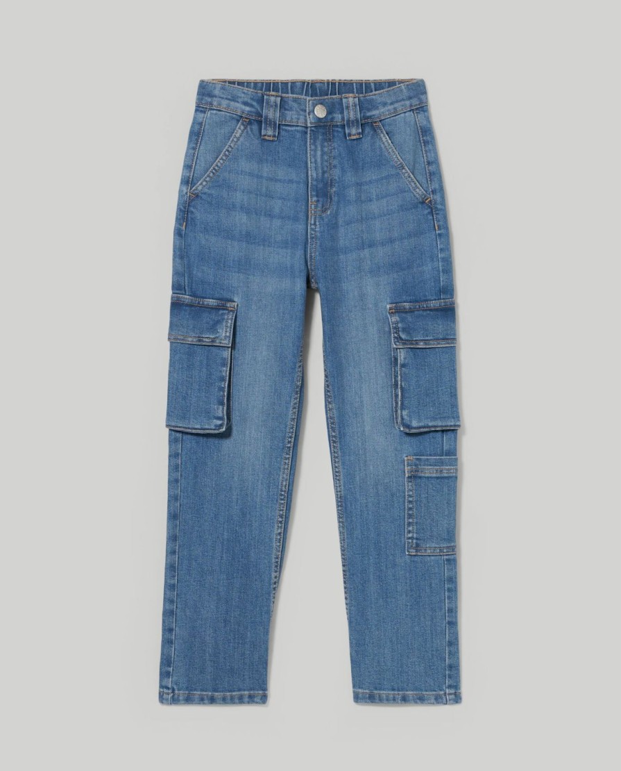 Ragazzi Blukids Jeans E Pantaloni | Denim Cargo In Denim Stretch Ragazzo