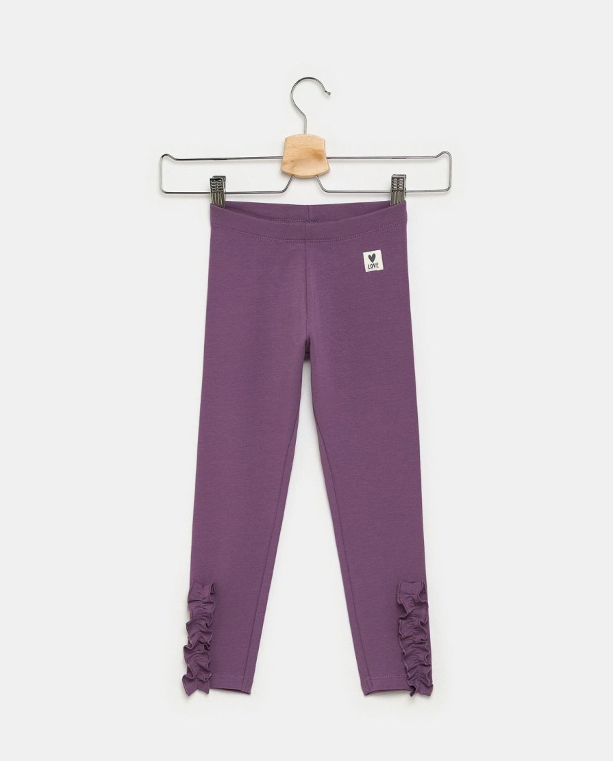 Bambini Blukids Jeans E Pantaloni | Leggings Con Rouches Applicate Sul Fondo In Cotone Elasticizzato Bambina