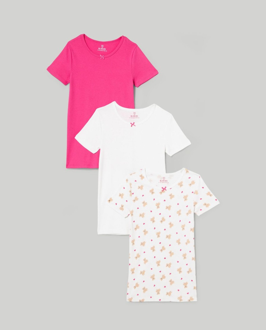 Bambini Blukids Top E Canottiere | Pack 3 T-Shirt Intime In Puro Cotone Bambina