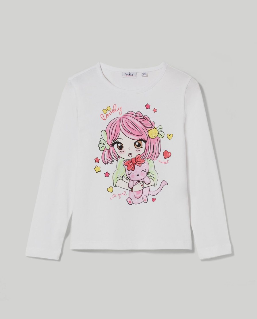 Bambini Blukids Magliette | T-Shirt In Puro Cotone Con Stampa Glitter Bambina