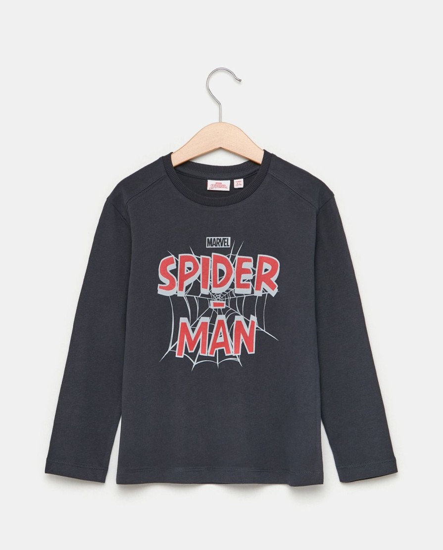 Bambini Blukids Magliette | T-Shirt Spider-Man A Manica Lunga In Puro Cotone