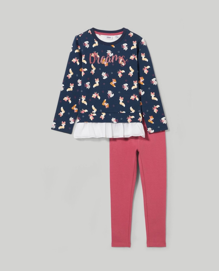 Bambini Blukids Set Bambina | Jogging Set In Felpa Elasticizzata Con Balza Bambina