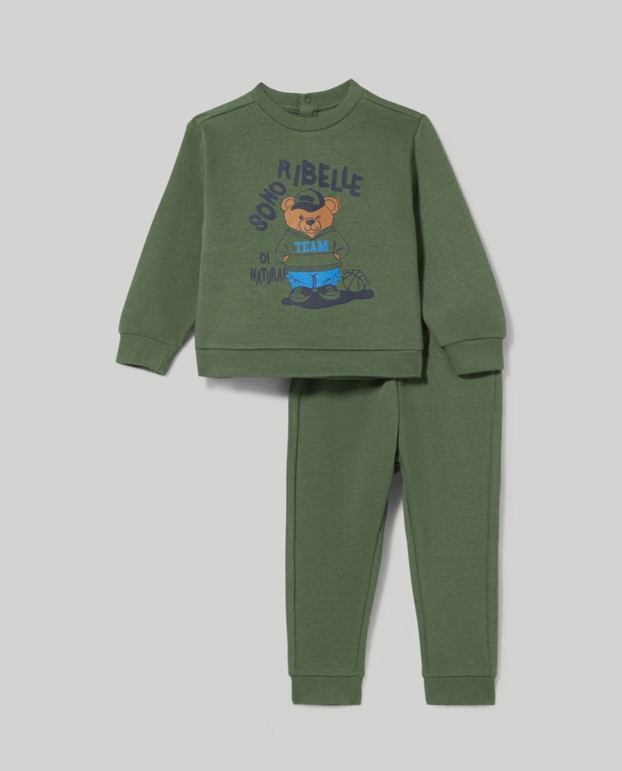 Neonato 9-36 Mesi Blukids Completini | Jogging Set In Felpa Di Puro Cotone Neonato