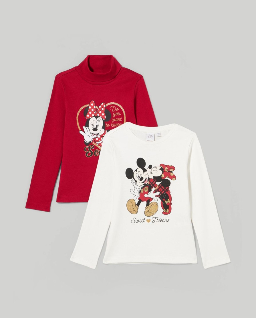 Bambini Blukids Magliette | Pack 2 T-Shirt E Dolcevita In Interlock Di Puro Cotone Bambina