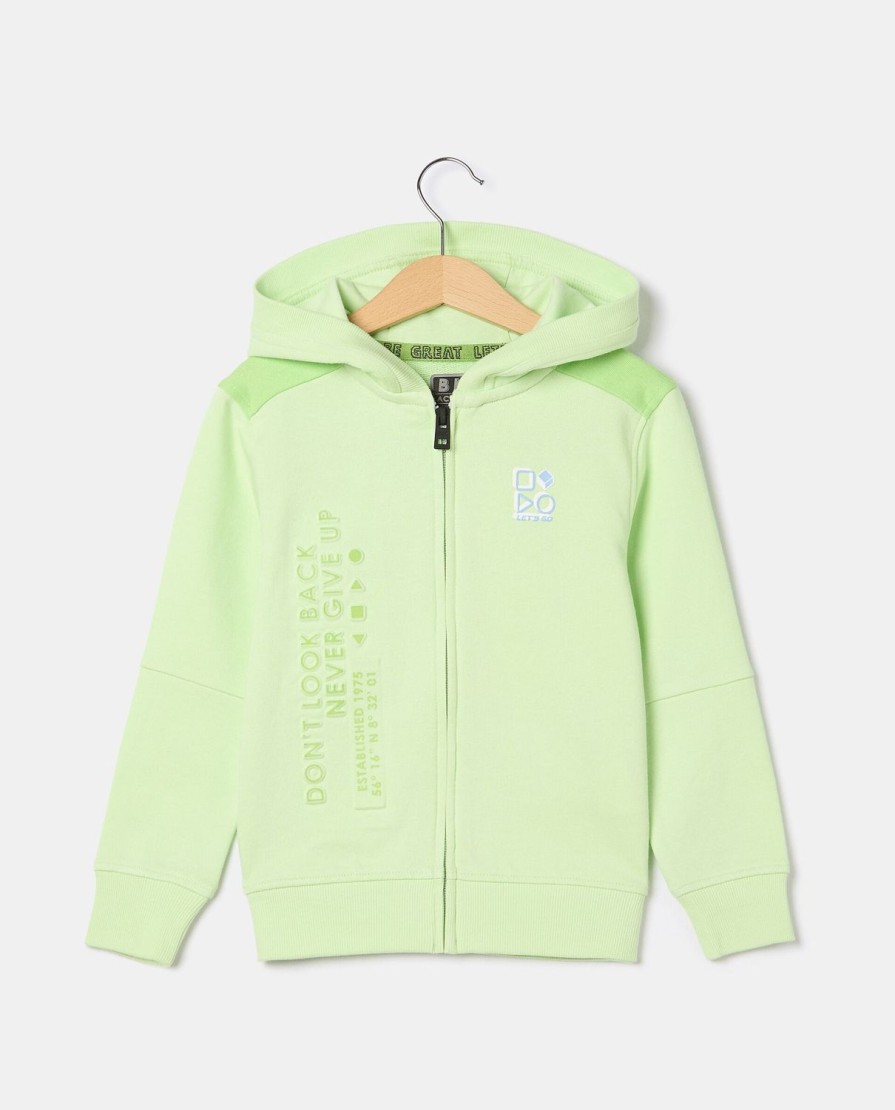 Bambini Blukids Felpe | Felpa Tinta Unita Con Zip E Cappuccio In Misto Cotone Bambino