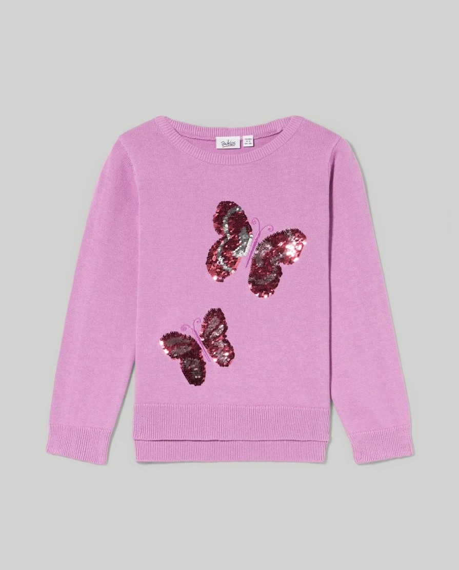 Bambini Blukids Maglioni | Tricot Girocollo In Puro Cotone Con Paillettes Bambina