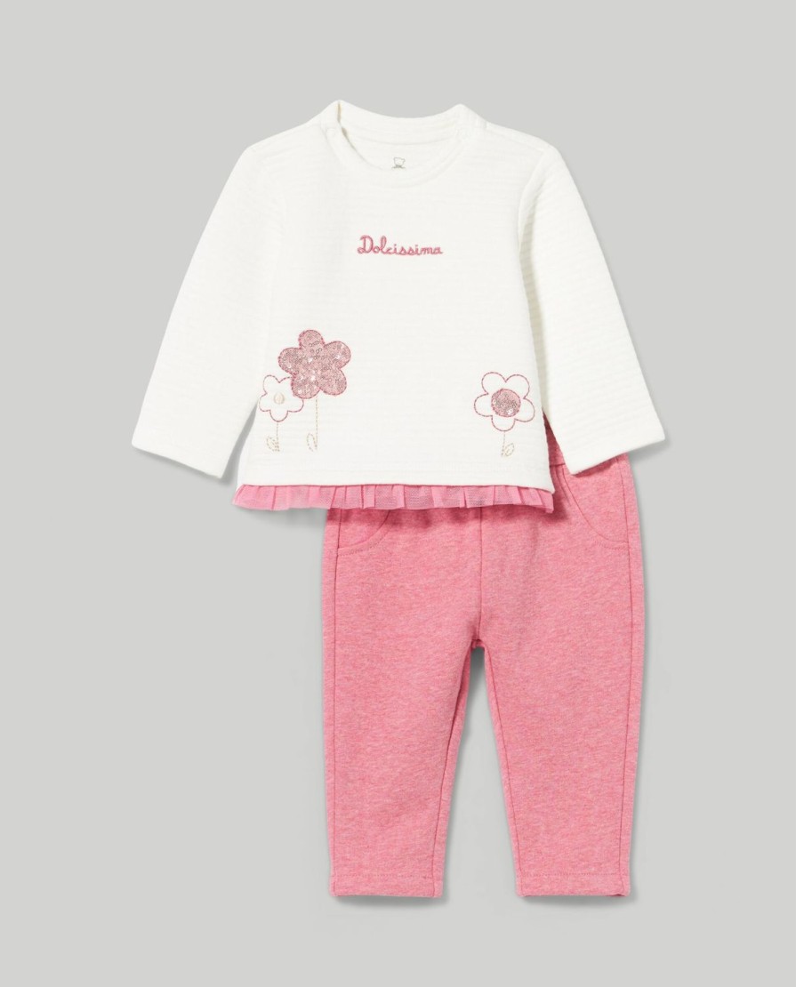 Neonata 9-36 Mesi Blukids Completini | Jogging Set Con Maglia In Matelasse Neonata