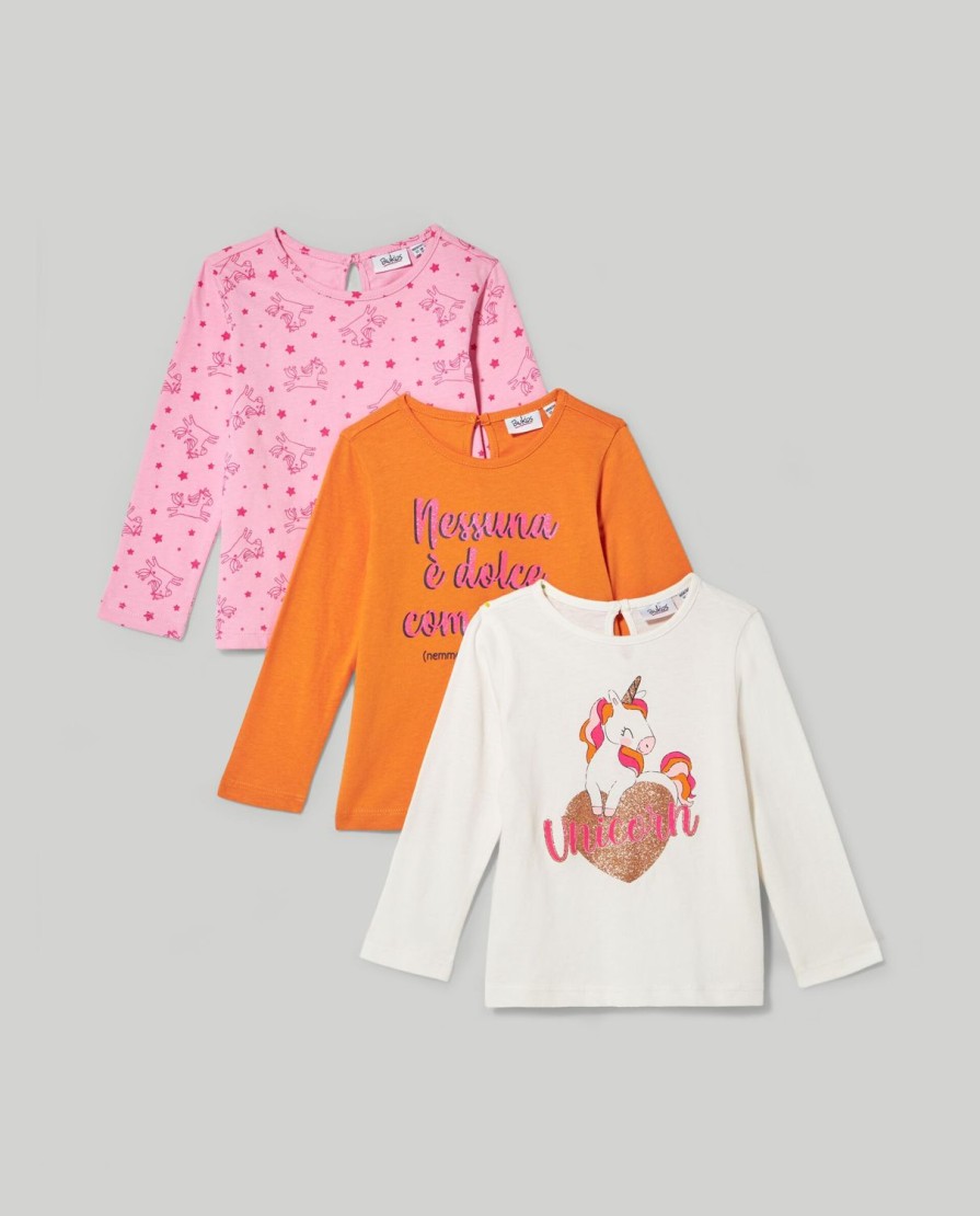 Neonata 9-36 Mesi Blukids Magliette | Pack 3 T-Shirt A Manica Lunga In Puro Cotone Neonata