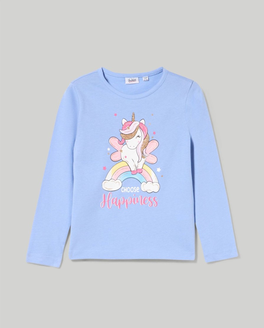 Bambini Blukids Magliette | T-Shirt In Puro Cotone Con Stampa Glitter Bambina