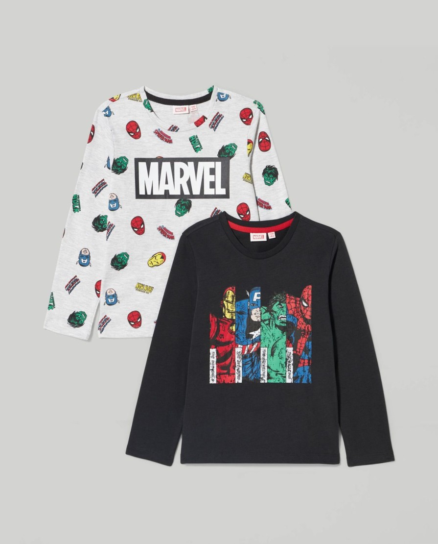 Bambini Blukids Magliette | Pack 2 T-Shirt Marvel A Maniche Lunghe Bambino