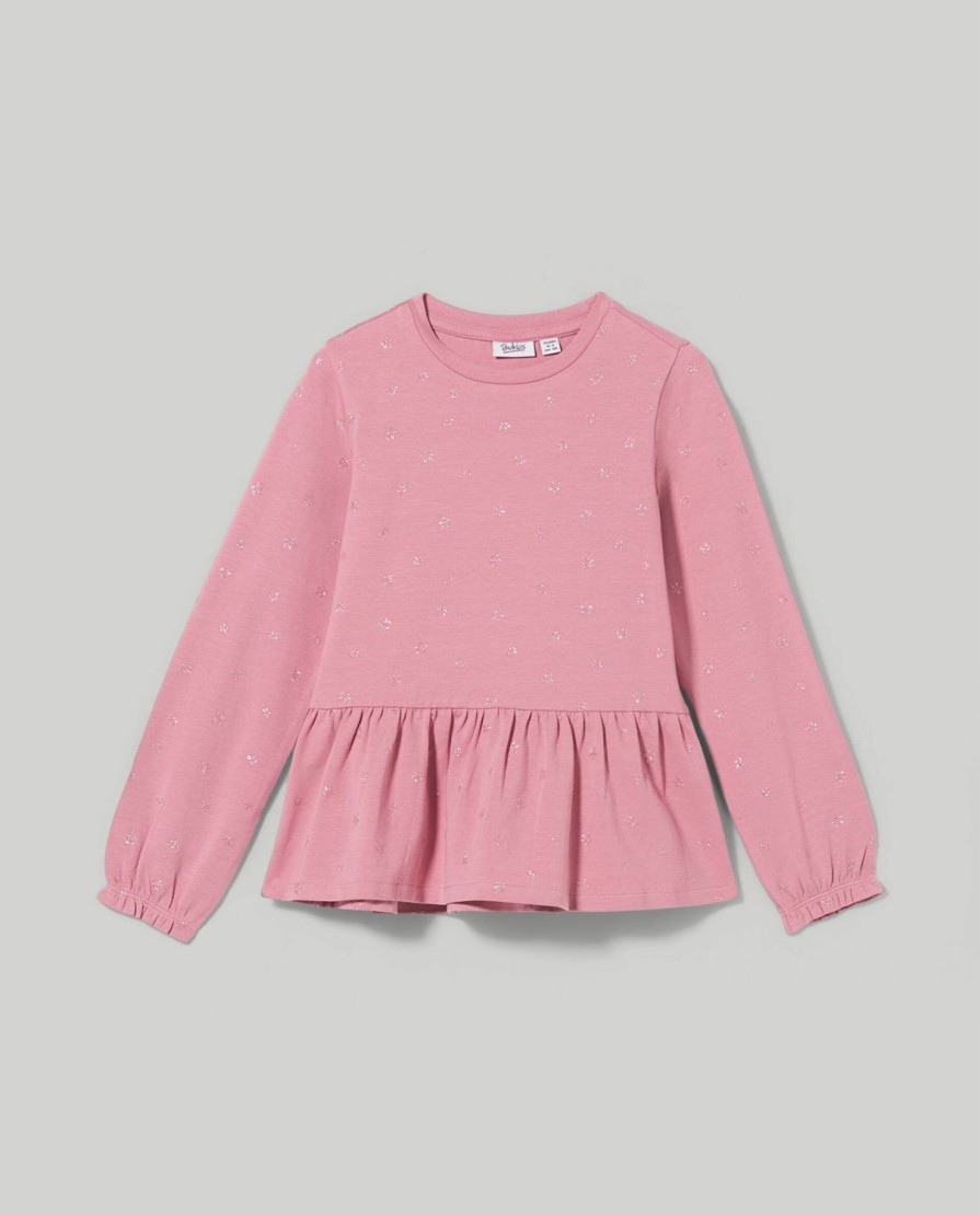 Bambini Blukids Magliette | T-Shirt In Cotone Elasticizzato Con Balza Bambina