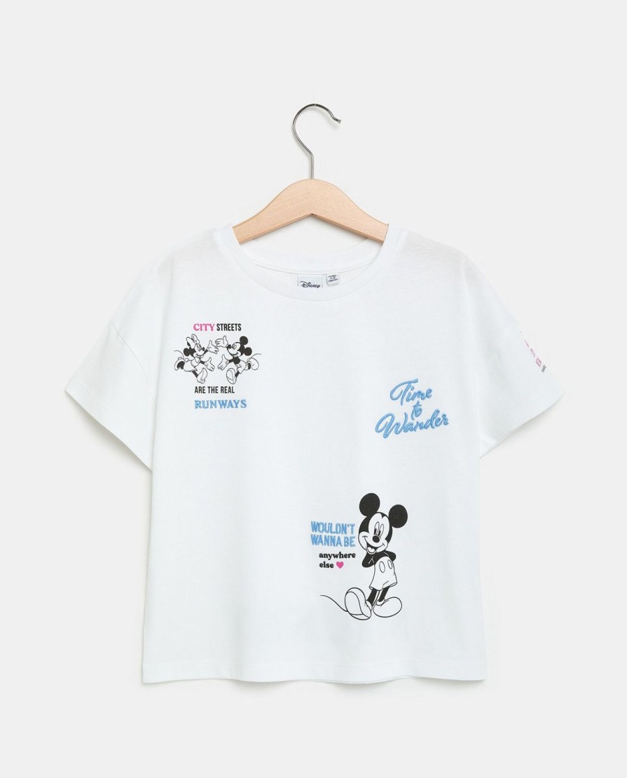 Ragazzi Blukids Magliette | T-Shirt Con Stampa Minnie E Mickey In Puro Cotone Bambina