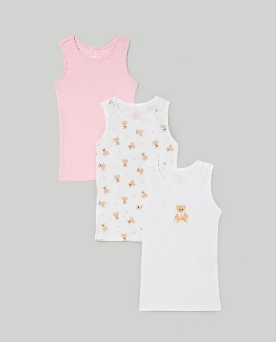 Bambini Blukids Top E Canottiere | Pack 3 Canotte In Puro Cotone Bambina