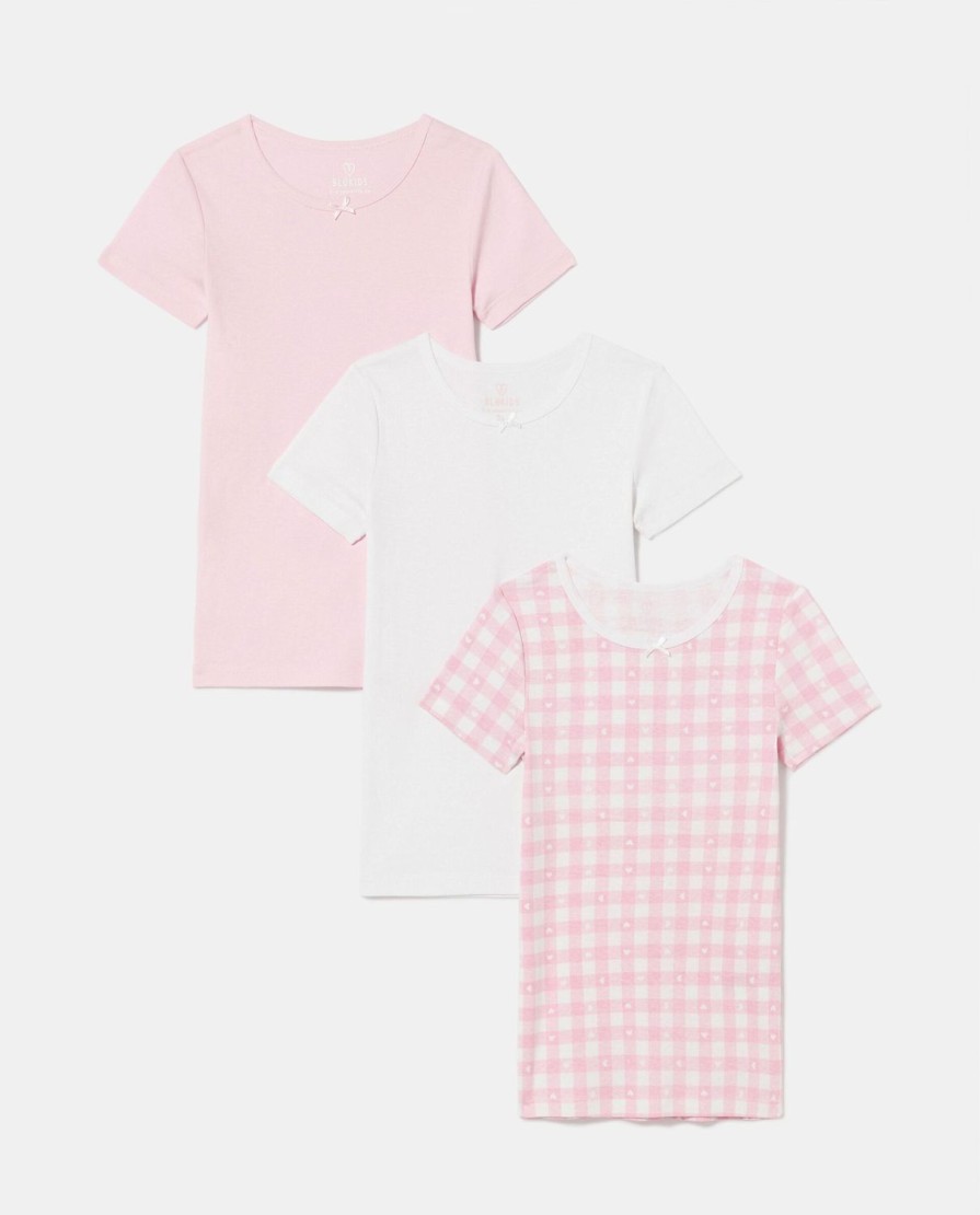 Bambini Blukids Top E Canottiere | Pack 3 T-Shirt Intime In Puro Cotone Bambina