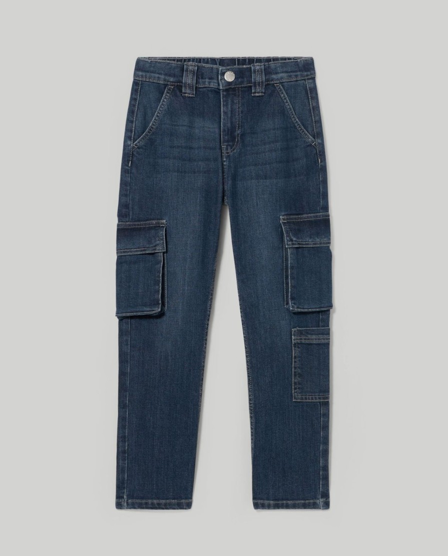 Ragazzi Blukids Jeans E Pantaloni | Denim Cargo In Denim Stretch Ragazzo