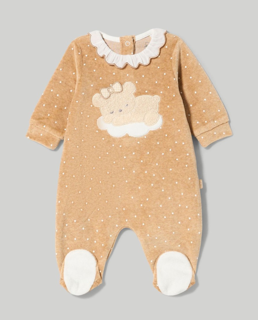 Nascita Blukids Completini | Tutina In Ciniglia A Pois Con Ricami Neonata