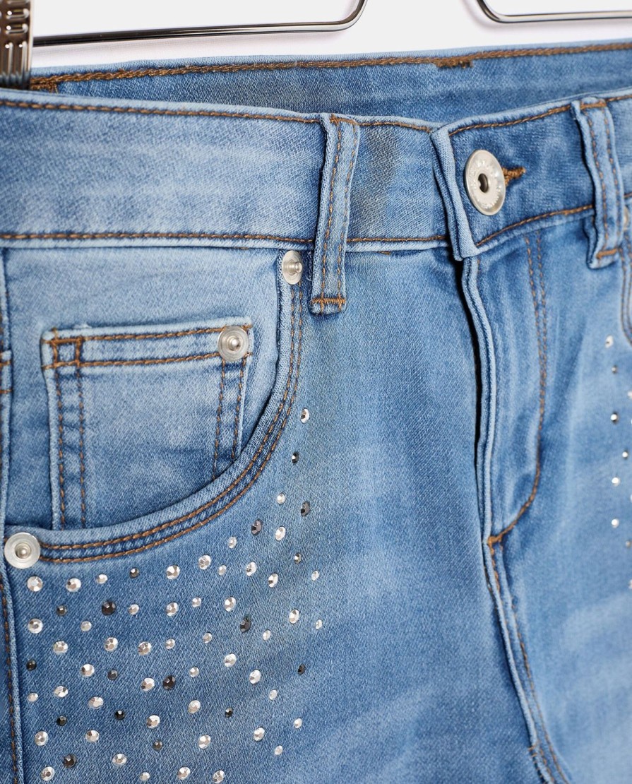 Ragazzi Blukids Jeans E Pantaloni | Jeans Skinny Con Strass Applicati In Misto Cotone Ragazza