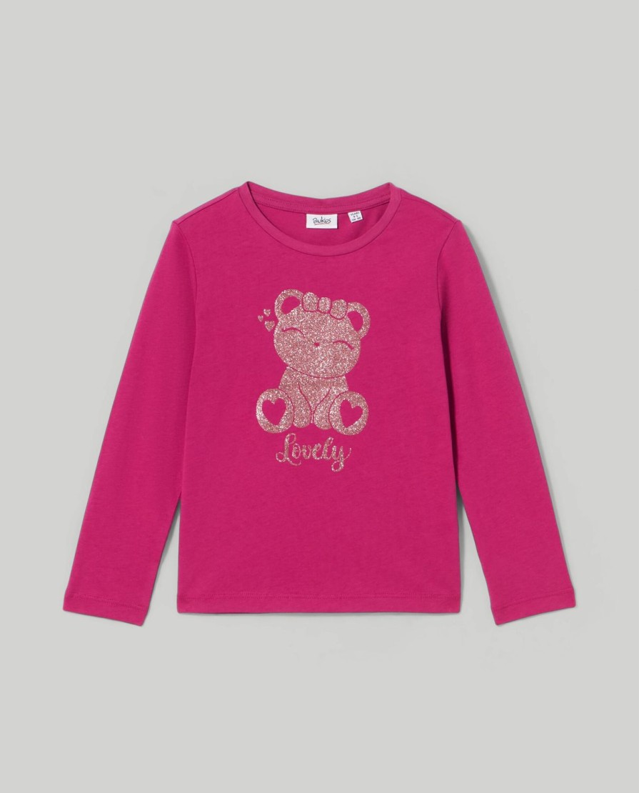 Bambini Blukids Magliette | T-Shirt In Puro Cotone Con Stampa Glitter Bambina