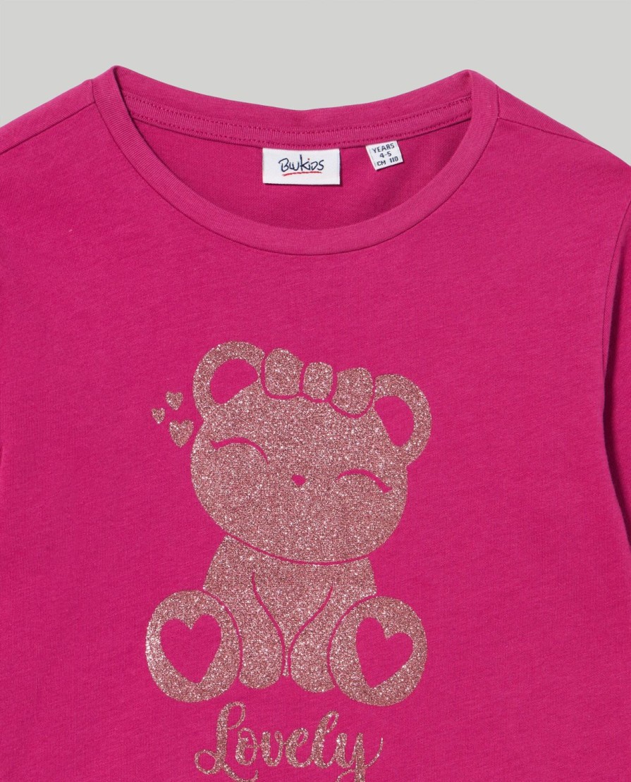 Bambini Blukids Magliette | T-Shirt In Puro Cotone Con Stampa Glitter Bambina