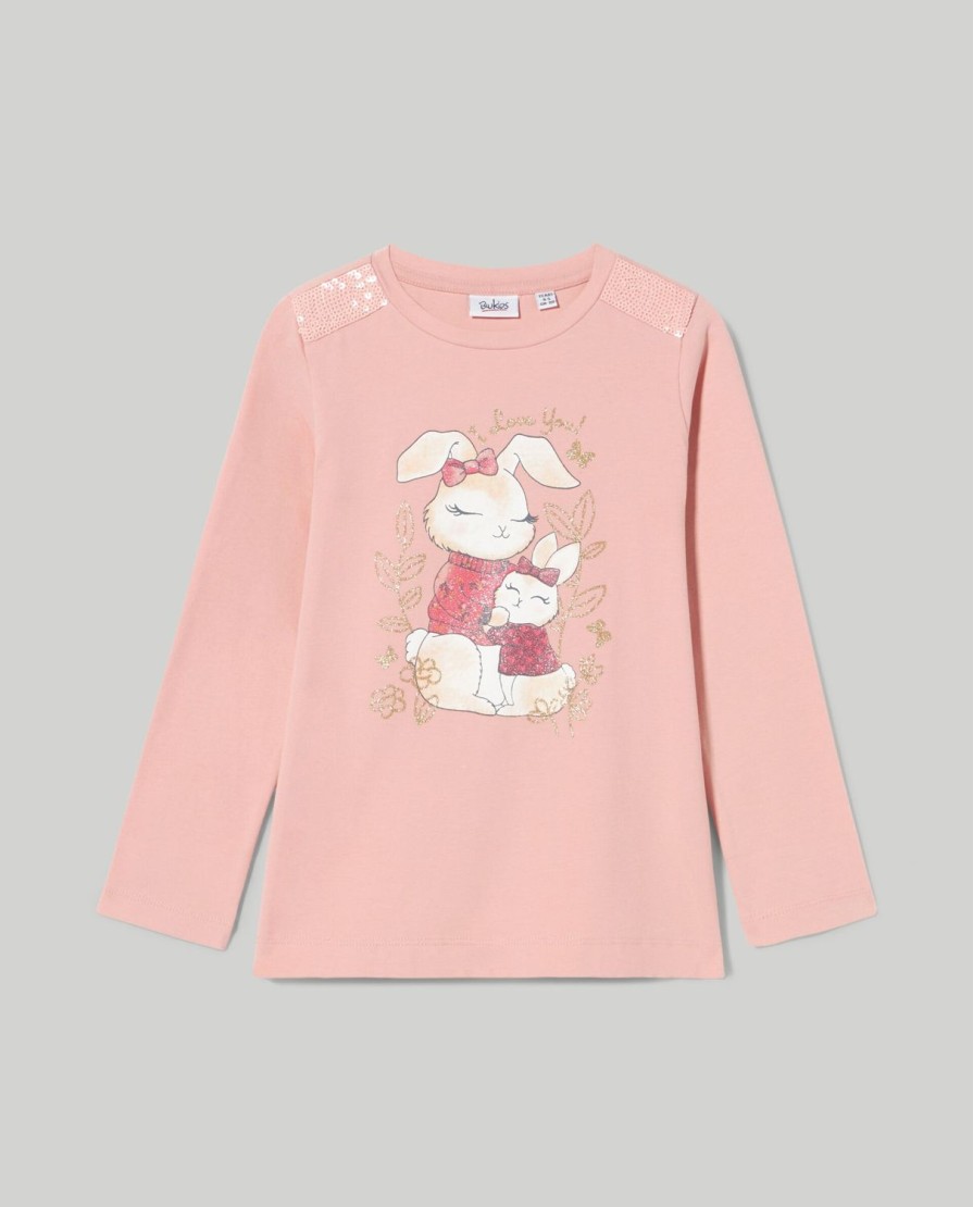 Bambini Blukids Magliette | T-Shirt A Maniche Lunghe Con Glitter E Paillettes Bambina