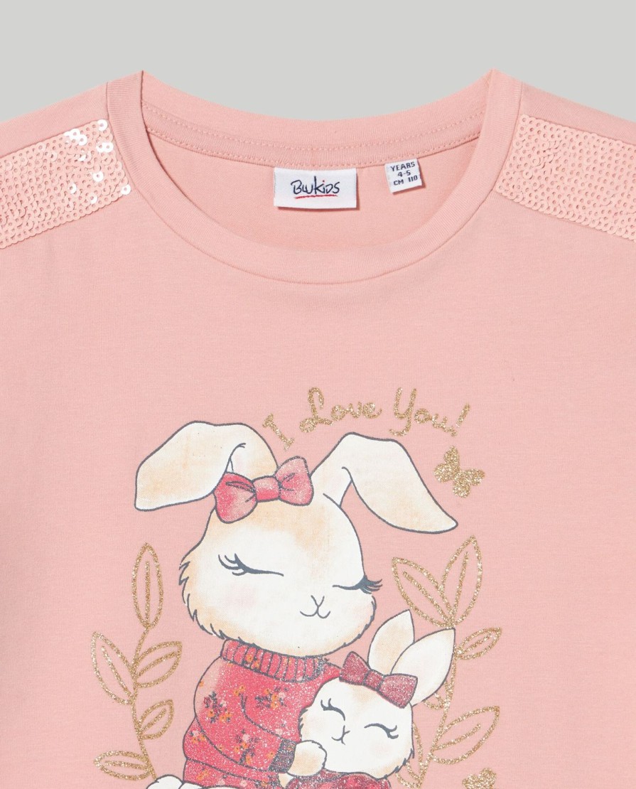 Bambini Blukids Magliette | T-Shirt A Maniche Lunghe Con Glitter E Paillettes Bambina