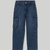 Bambini Blukids Jeans E Pantaloni | Denim Cargo In Denim Stretch Bambino