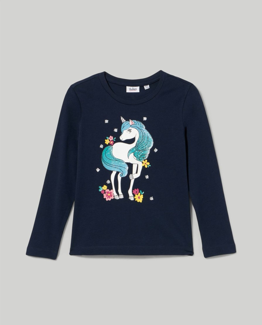 Bambini Blukids Magliette | T-Shirt In Puro Cotone Con Stampa Glitter Bambina