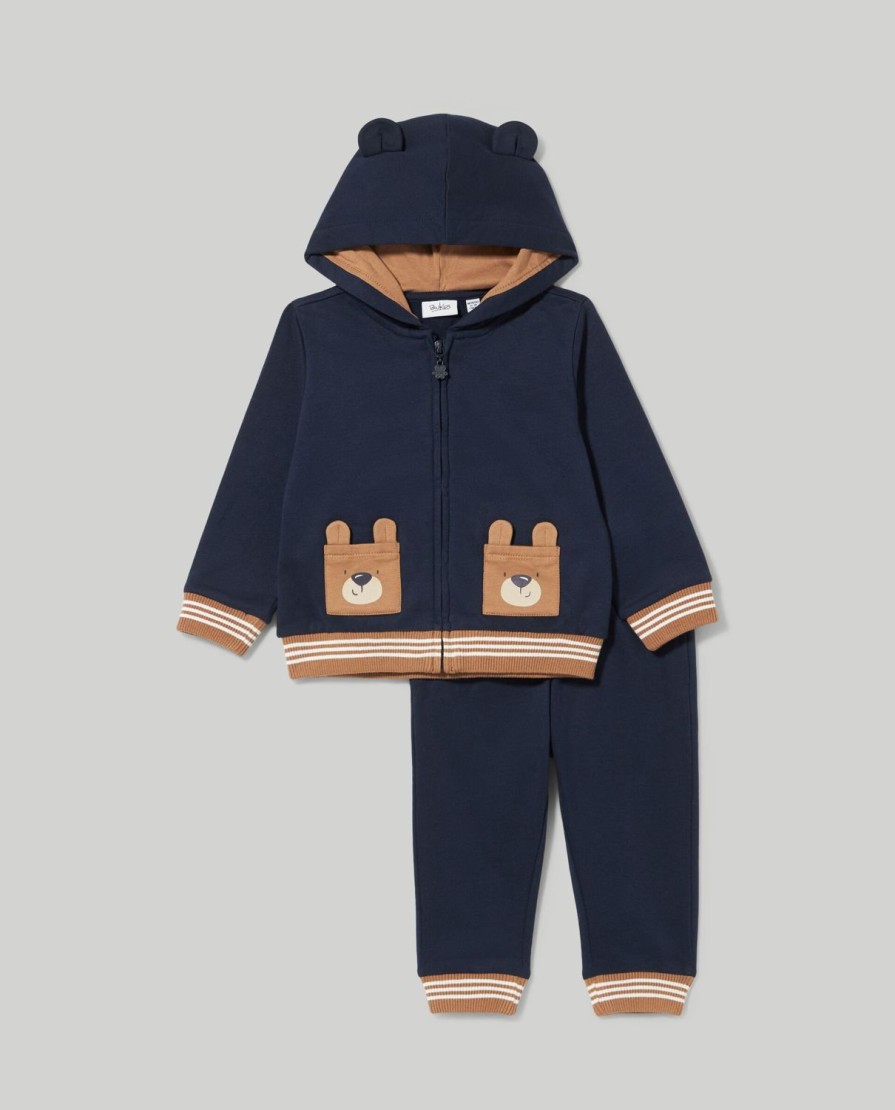 Neonato 9-36 Mesi Blukids Completini | Jogging Set In Felpa Di Puro Cotone Con Applicazioni 3D Neonato