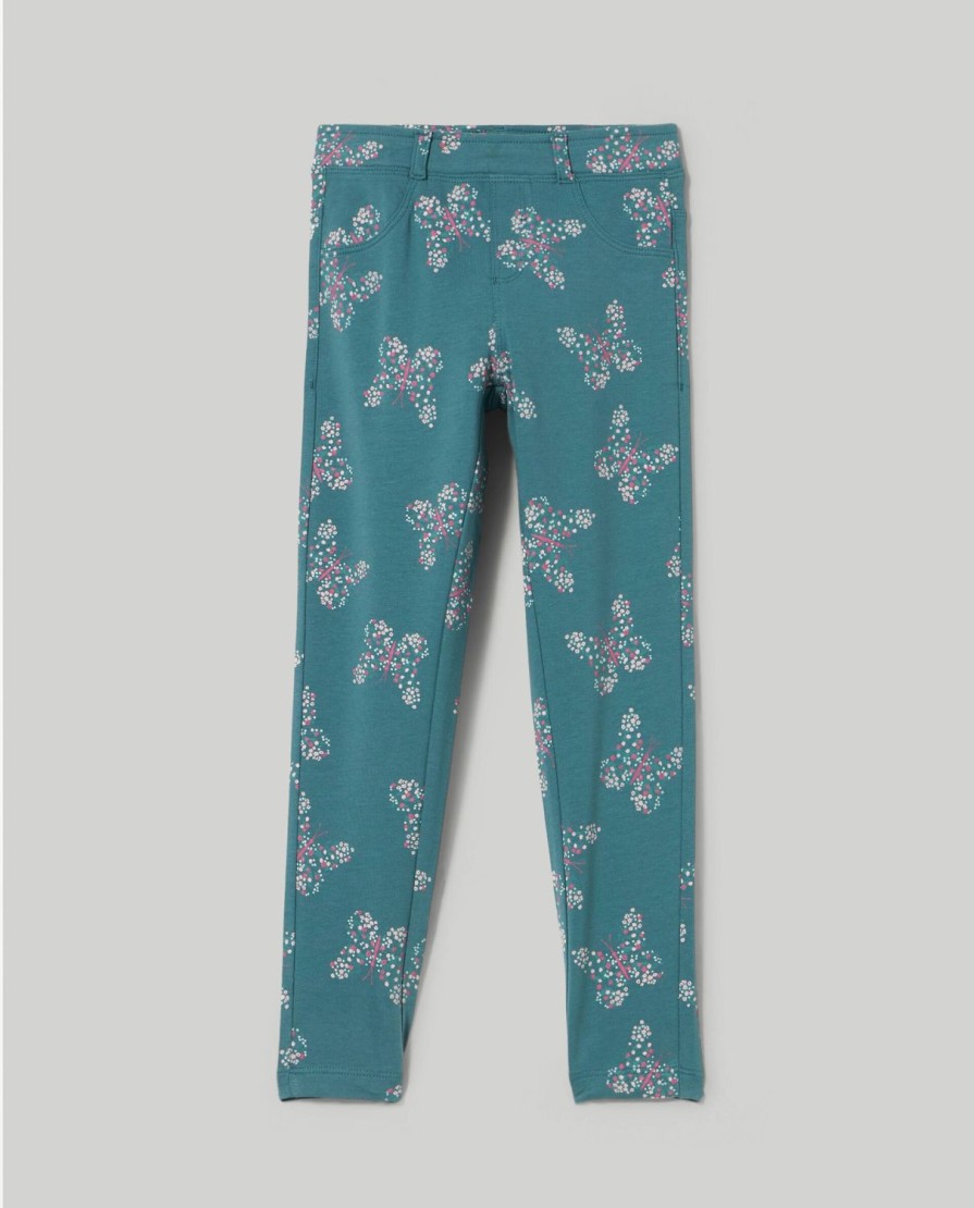 Bambini Blukids Jeans E Pantaloni | Treggings In Felpa Di Cotone Elasticizzato Con Stampa Bambina