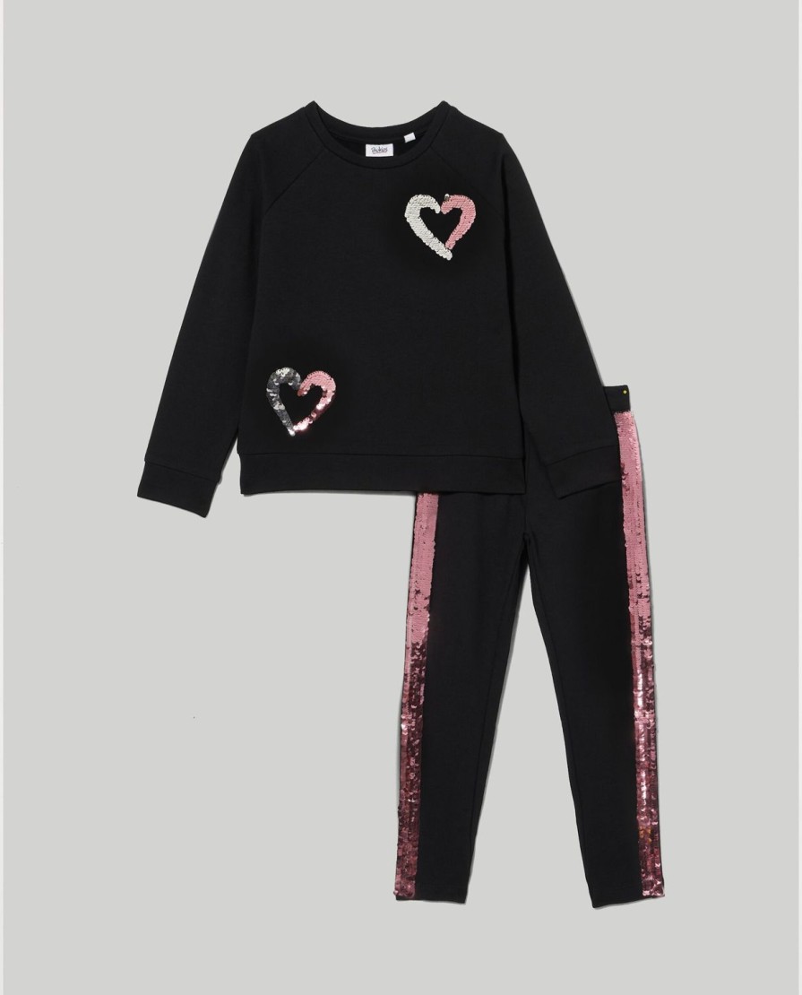 Bambini Blukids Set Bambina | Jogging Set In Felpa Garzata Elasticizzata Con Paillettes Bambina