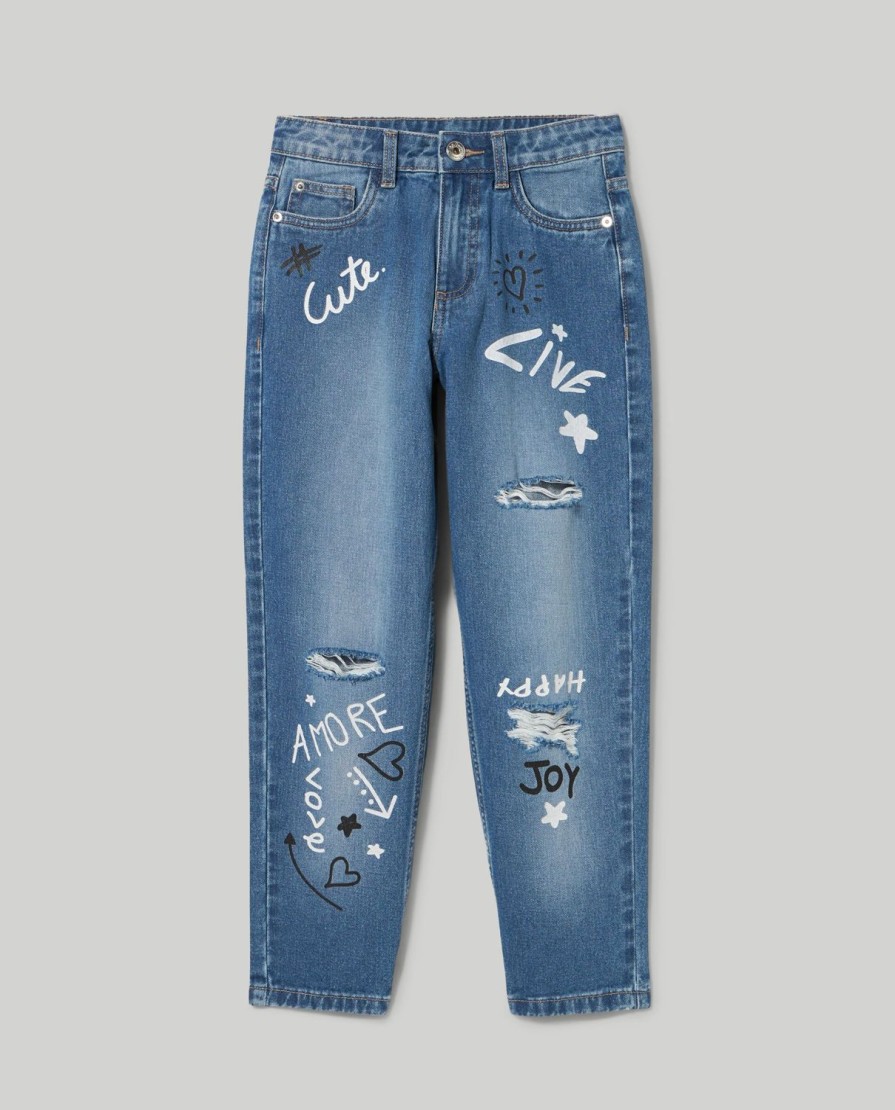 Ragazzi Blukids Jeans E Pantaloni | Denim In Cotone Mom Fit Ragazza