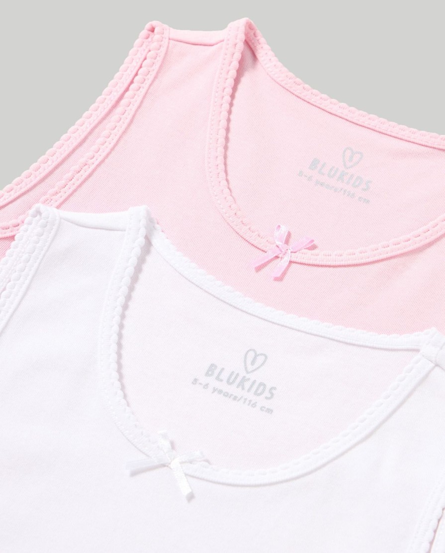 Bambini Blukids Top E Canottiere | Pack 2 Canotte Intime In Puro Cotone Bambina