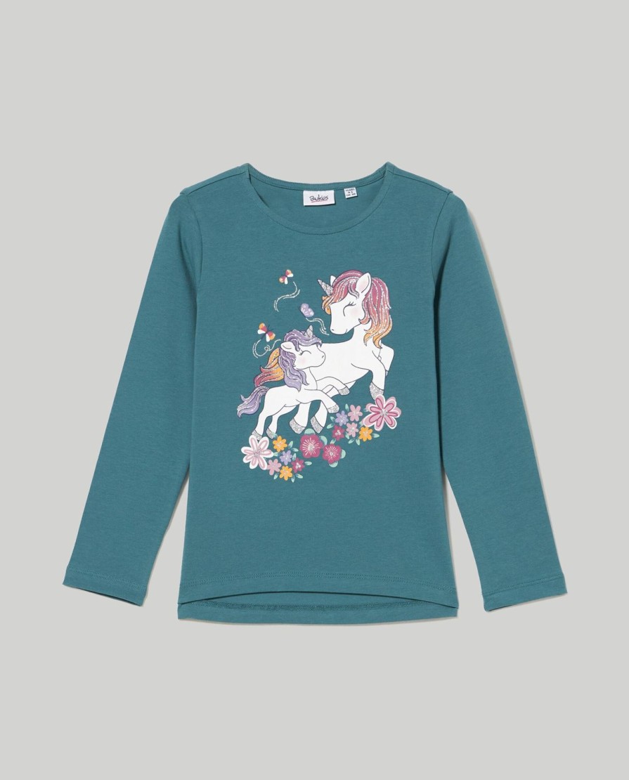 Bambini Blukids Magliette | T-Shirt In Cotone Elasticizzato Con Glitter Bambina