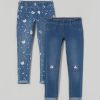 Bambini Blukids Jeans E Pantaloni | Pack 2 Treggings In Felpa Denim Bambina