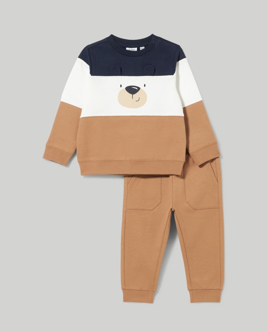 Neonato 9-36 Mesi Blukids Completini | Jogging Set In Felpa Di Puro Cotone Con Applicazioni 3D Neonato