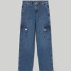 Ragazzi Blukids Jeans E Pantaloni | Denim Cargo Fit In Cotone Elasticizzato Ragazza