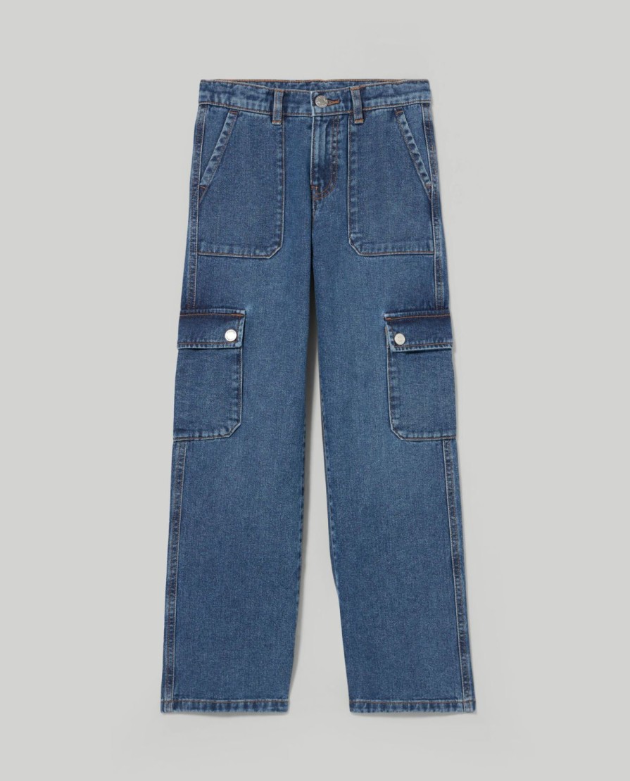 Ragazzi Blukids Jeans E Pantaloni | Denim Cargo Fit In Cotone Elasticizzato Ragazza