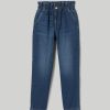 Ragazzi Blukids Jeans E Pantaloni | Denim Paperbag Fit In Puro Cotone Ragazza