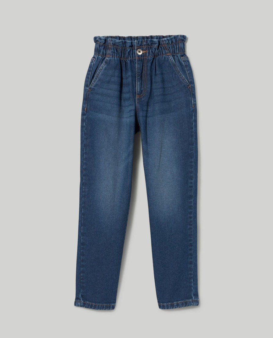 Ragazzi Blukids Jeans E Pantaloni | Denim Paperbag Fit In Puro Cotone Ragazza