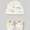 Nascita Blukids Accessori | Set Scarpine + Berretto In Puro Cotone Neonato