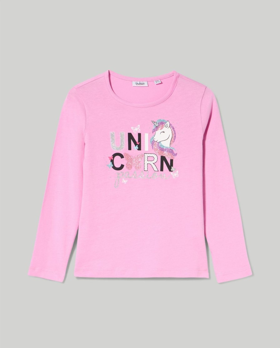 Bambini Blukids Magliette | T-Shirt In Puro Cotone Con Stampa Glitter Bambina