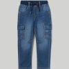 Bambini Blukids Jeans E Pantaloni | Joggers In Felpa Denim Con Tasche Laterali Bambino