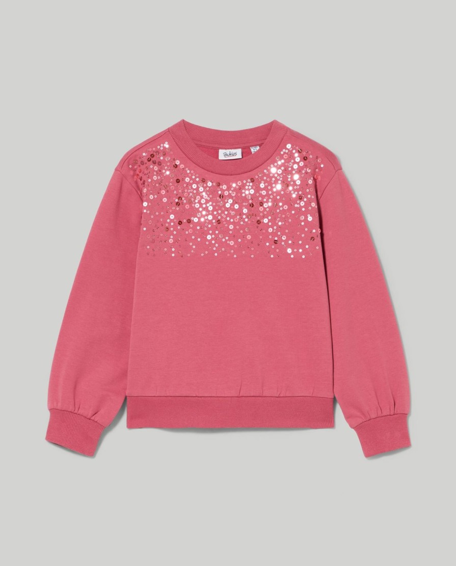 Bambini Blukids Felpe | Felpa In Cotone Garzato Con Paillettes Bambina