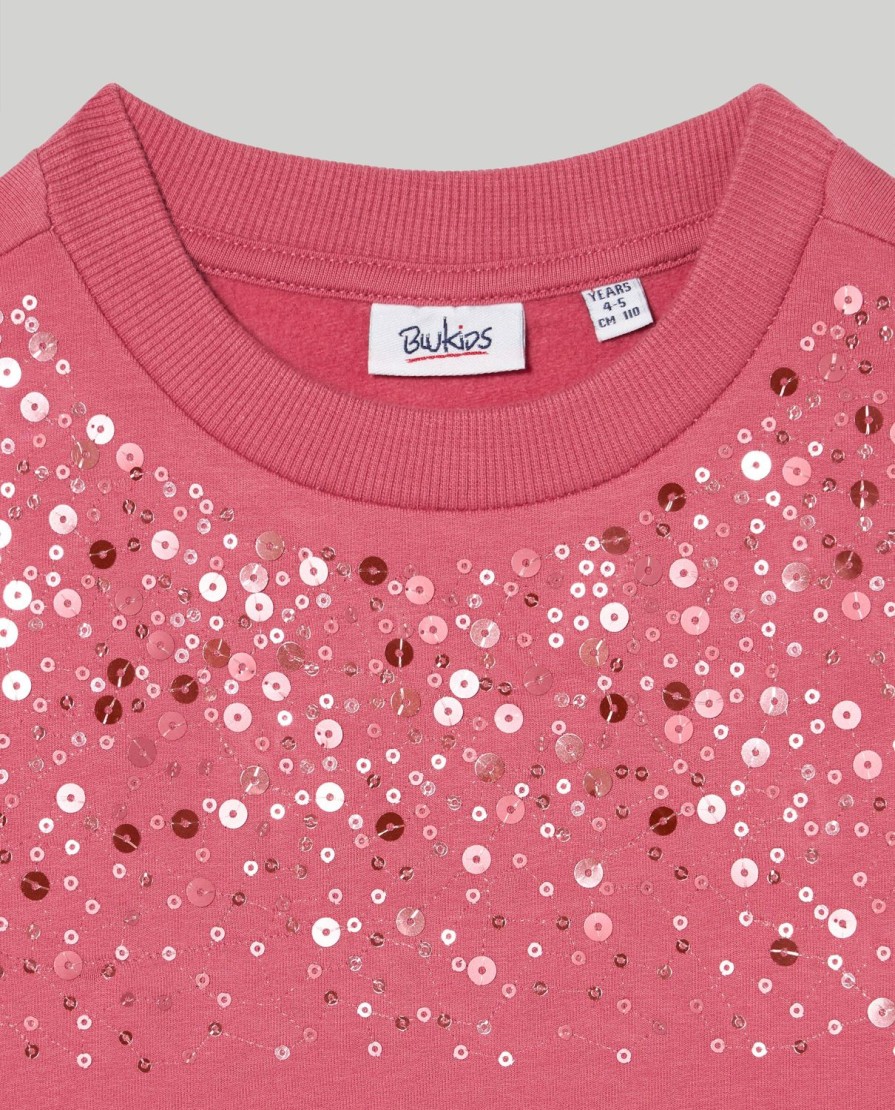 Bambini Blukids Felpe | Felpa In Cotone Garzato Con Paillettes Bambina